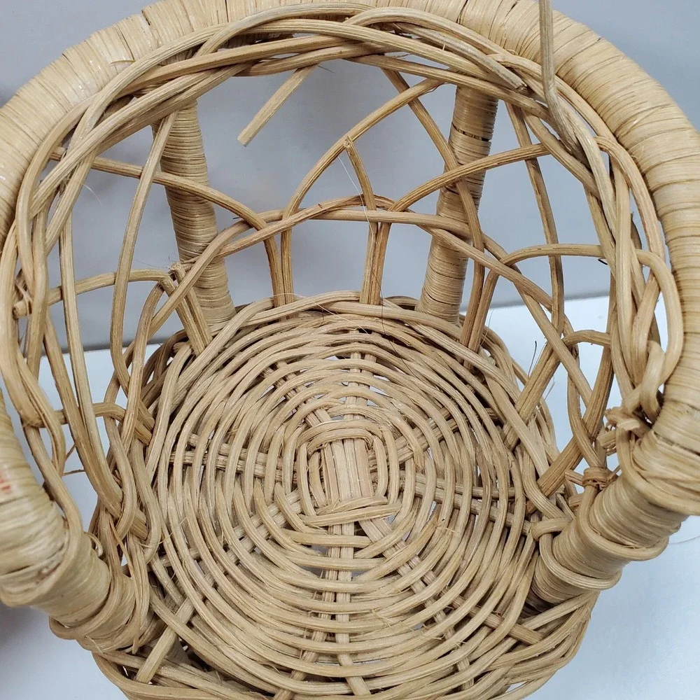 Vintage Doll Furniture Wicker Rattan Patio Set Sofa Chair (FLAW) Table Lot of 3
